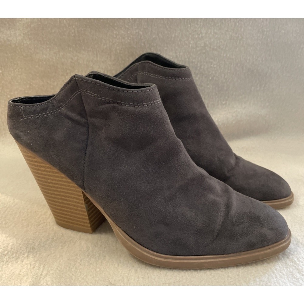Dolce Vita Gray Suede Mule Ankle Booties Boot Stacked Wood Heel Womens Size 7.5